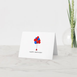 Red & Blue Balloons - Happy Birthday Note Card