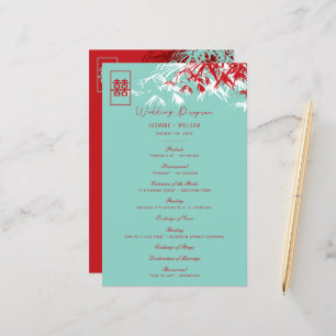 Red & Blue Bamboo Leaves Chinese Wedding Program