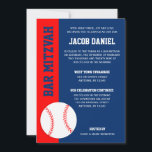 Red Blue Baseball Bar Mitzvah Invitation<br><div class="desc">Modern red and blue baseball themed Bar Mitzvah invitations. Easily personalise for your event.</div>