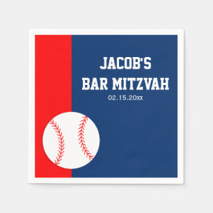 Red Blue Baseball Bar Mitzvah Personalised Napkin