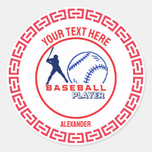 Red Blue Baseball Girl Boy Birthday Party Classic Round Sticker
