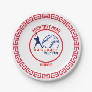 Red Blue Baseball Girl Boy Birthday Party Paper Plate