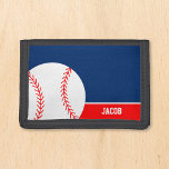 Red Blue Baseball Personalised Kids Name Trifold Wallet<br><div class="desc">This cute baseball wallet makes a great gift for a little boy. Easily personalise this custom name!</div>