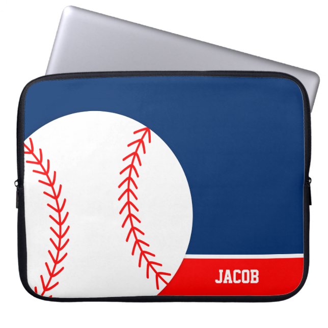 Red Blue Baseball Personalised Laptop Sleeve (Front)