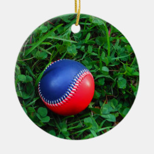Red & Blue Baseball with White Stitching Ceramic Tree Decoration