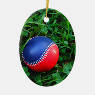 Red & Blue Baseball with White Stitching Ceramic Tree Decoration