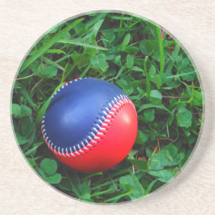 Red & Blue Baseball with White Stitching Coaster