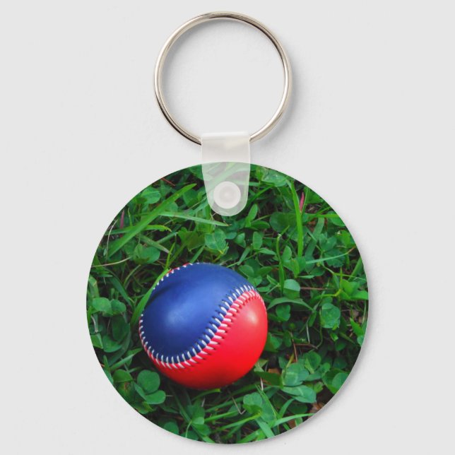 Red & Blue Baseball with White Stitching Key Ring (Front)
