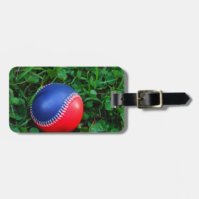 Red & Blue Baseball with White Stitching Luggage Tag (Front Horizontal)
