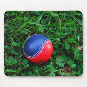 Red & Blue Baseball with White Stitching Mouse Mat