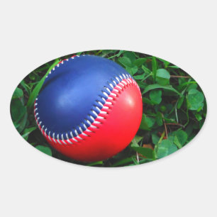 Red & Blue Baseball with White Stitching Oval Sticker