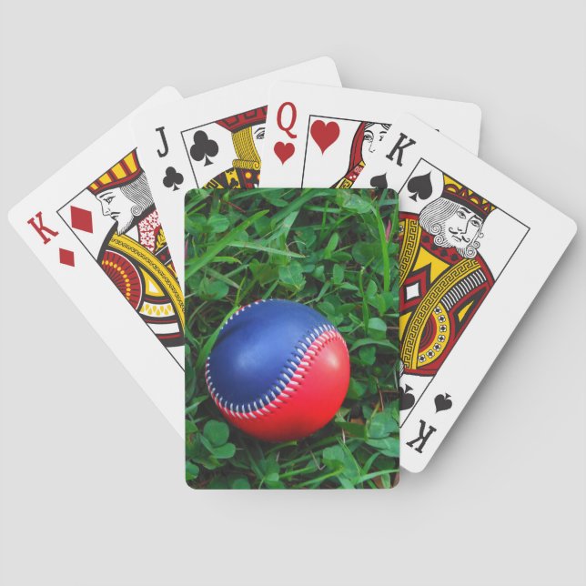 Red & Blue Baseball with White Stitching Playing Cards (Back)