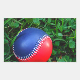 Red & Blue Baseball with White Stitching Rectangular Sticker
