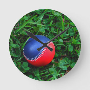 Red & Blue Baseball with White Stitching Round Clock