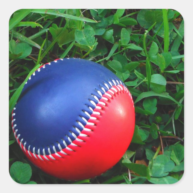 Red & Blue Baseball with White Stitching Square Sticker (Front)