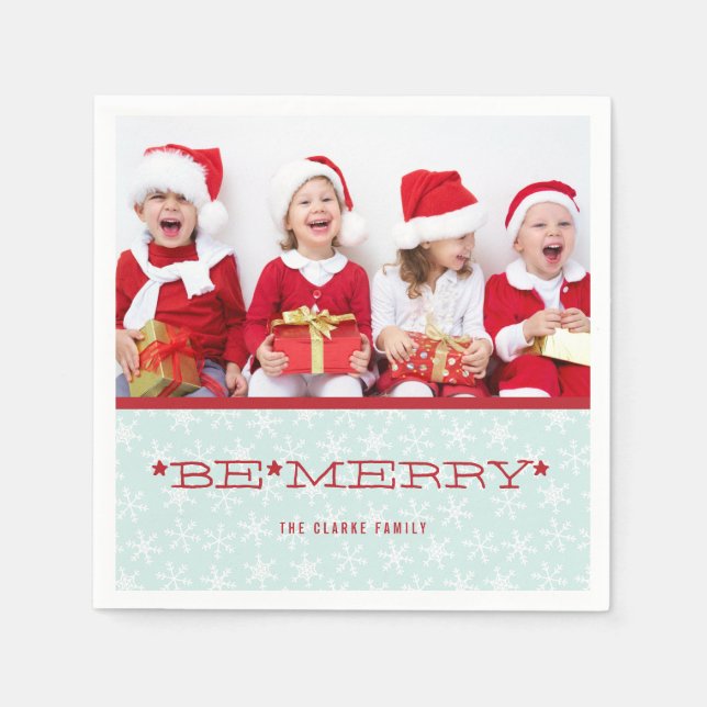 RED BLUE, BE MERRY | HOLIDAY PHOTO PAPER NAPKINS (Front)