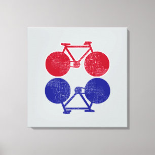 red blue bicycles mirrored biking-decor canvas print