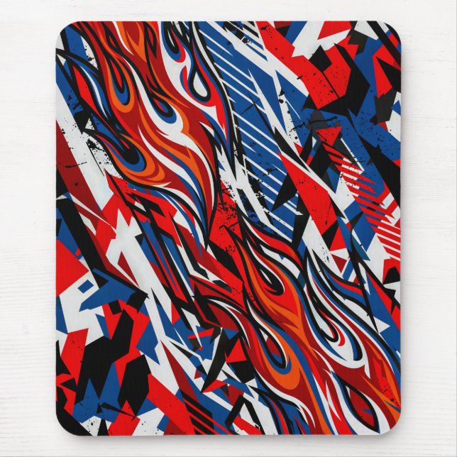 Red Blue Black Abstract Racing Flames Mouse Mat (Front)