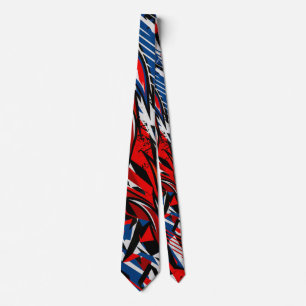 Red Blue Black Abstract Racing Flames Tie