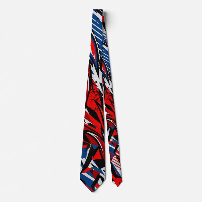 Red Blue Black Abstract Racing Flames Tie (Front)