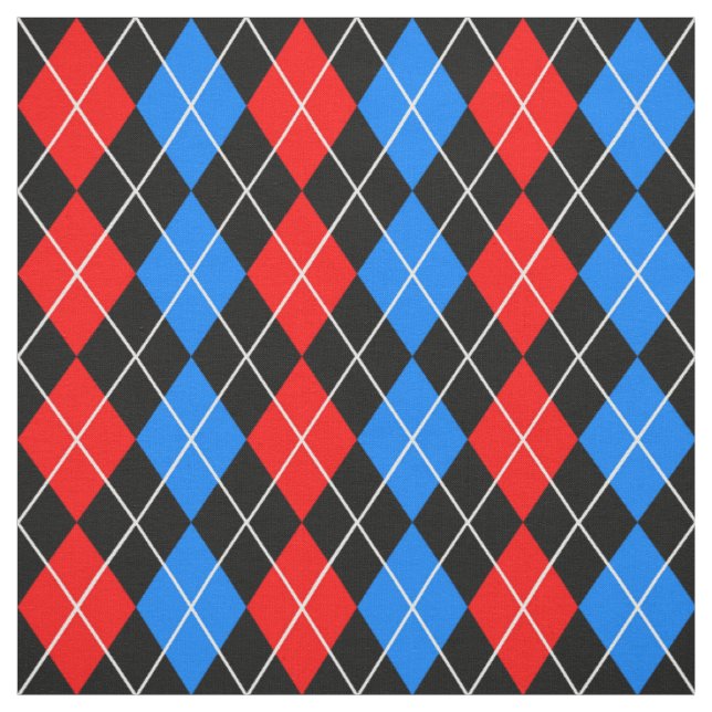 Red Blue Black Argyle Diamond Pattern Design  Fabric (Swatch)