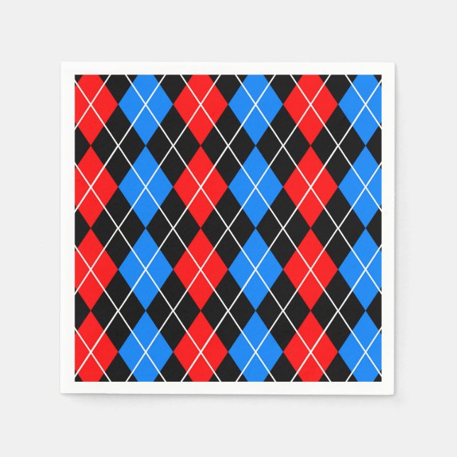 Red Blue Black Argyle Diamond Pattern Design  Napkin (Front)