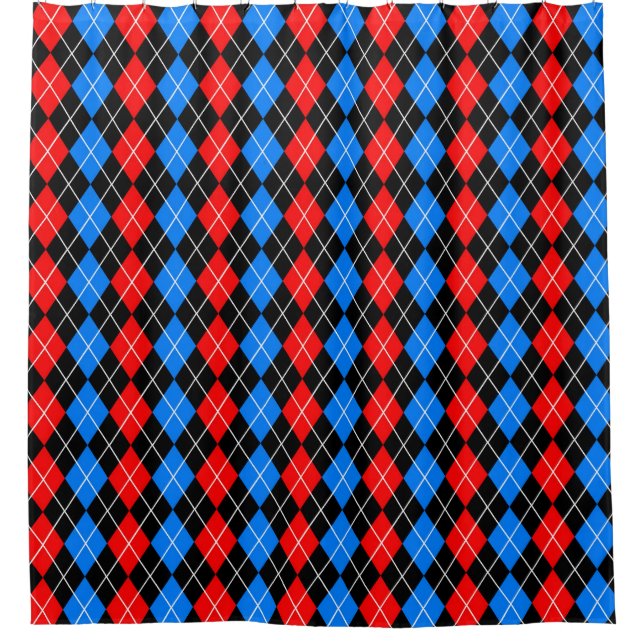 Red Blue Black Argyle Diamond Pattern Design  Shower Curtain (Front)