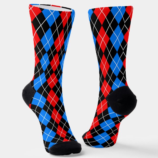 Red Blue Black Argyle Diamond Pattern Design  Socks (Creator Uploaded)