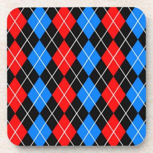 Red Blue Black Argyle Plaid Design Coaster