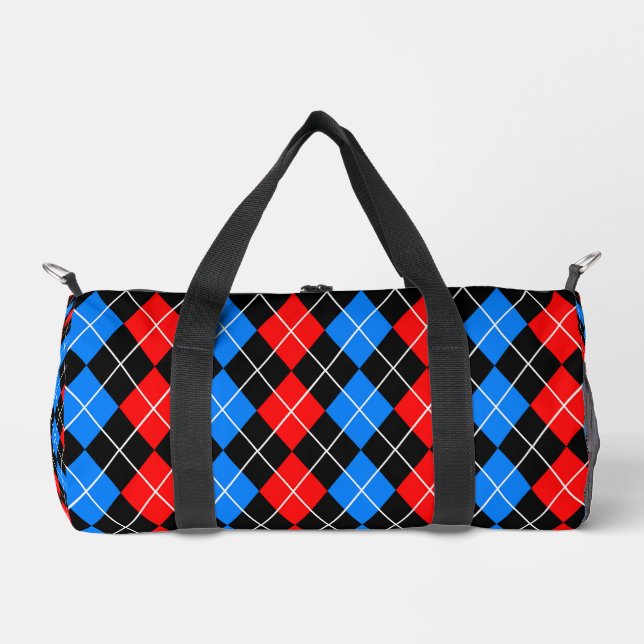 Red Blue Black Argyle Plaid Design  Duffle Bag (Front)