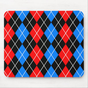 Red Blue Black Argyle Plaid Design  Mouse Mat