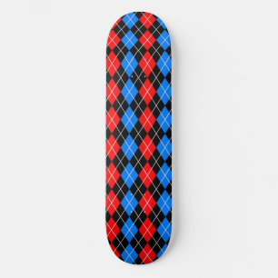Red Blue Black Argyle Plaid Design  Skateboard