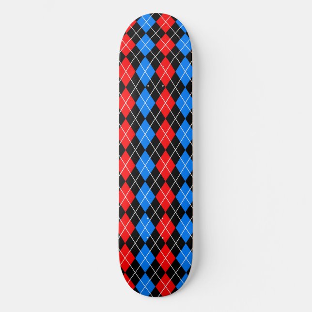 Red Blue Black Argyle Plaid Design  Skateboard (Front)