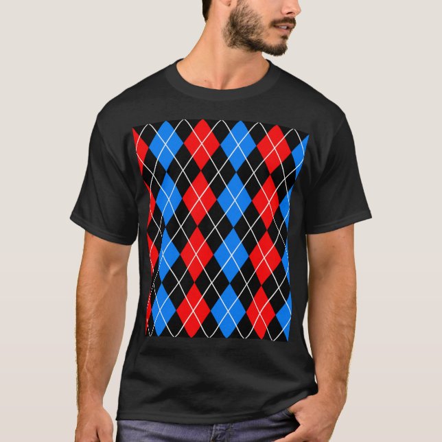 Red Blue Black Argyle Plaid Design  T-Shirt (Front)