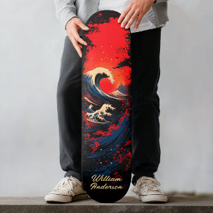 Red Blue Black Sea Wave Skateboard