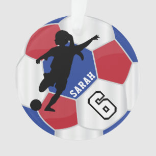 Red, Blue, Black & White Girl ⚽Soccer Player - DIY Ornament