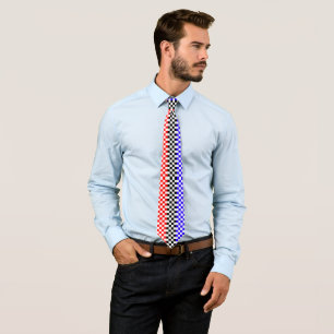 Red Blue / Black White V Check by Kenneth Yoncich Tie