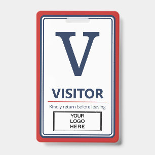 Red Blue Border Business Logo Visitor ID Badge