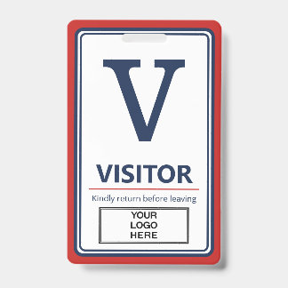 Red Blue Border Business Logo Visitor ID Badge