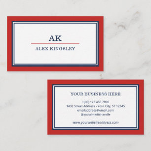 Red Blue Border Monogrammed Business Card