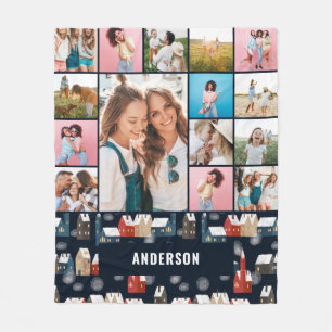 Red blue botanical modern minimal pampas 15 photo  fleece blanket