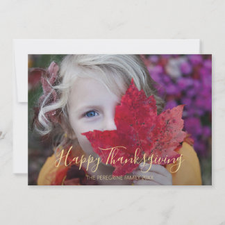 Red- blue Botanical Photo "Happy Thanksgiving" Holiday Card