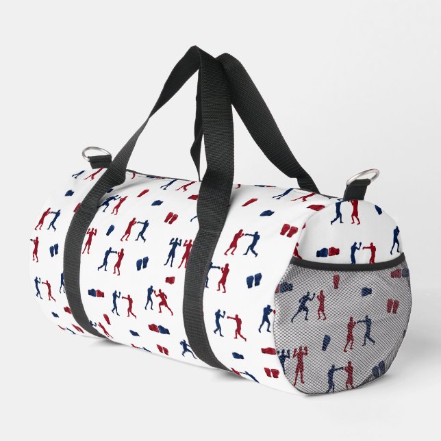 Red & Blue Boxing Gloves Boxer Pattern Gym Duffle Bag (Right Corner)