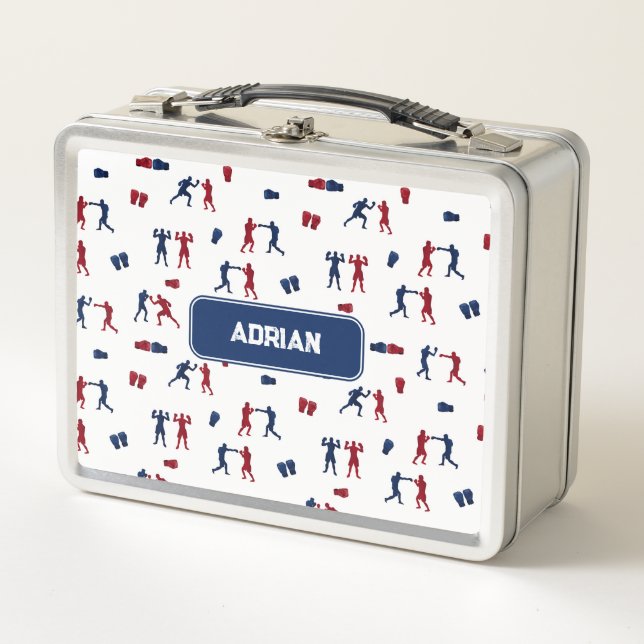 Red & Blue Boxing Gloves Boxer Pattern Metal Lunch Box (Front)