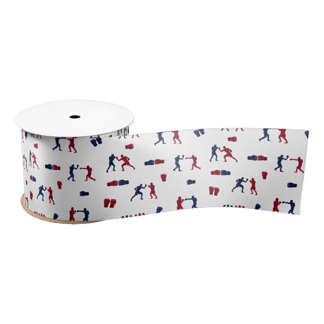 Red & Blue Boxing Gloves Boxer Pattern Satin Ribbon (Spool)