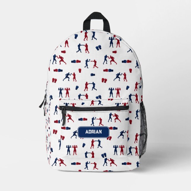 Red & Blue Boxing Gloves Boxer Pattern School Printed Backpack (Front)