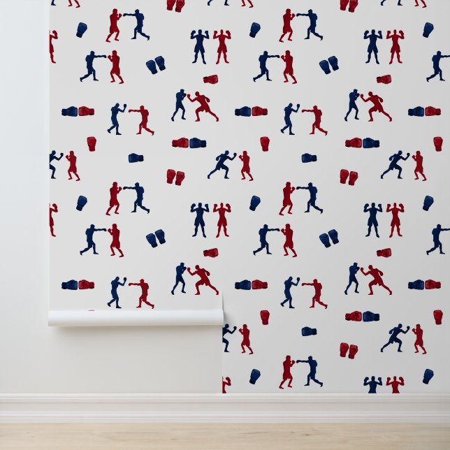 Red & Blue Boxing Gloves Boxer Pattern Wallpaper (Application)