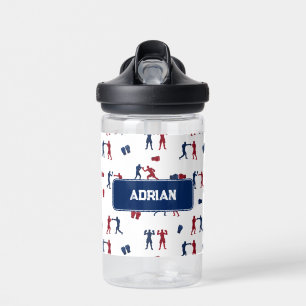 Red & Blue Boxing Gloves Boxer Pattern Water Bottle