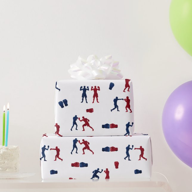 Red & Blue Boxing Gloves Boxer Pattern Wrapping Paper (Party Gifts)