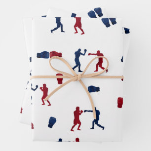Red & Blue Boxing Gloves Boxer Pattern Wrapping Paper Sheet